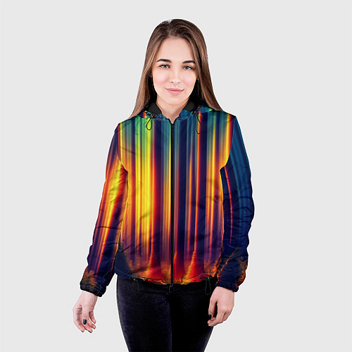 Женская куртка Волшебный лес полосы / 3D-Черный – фото 4