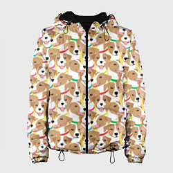 Куртка с капюшоном женская Джек рассел терьер в разноцветных ошейниках, цвет: 3D-черный