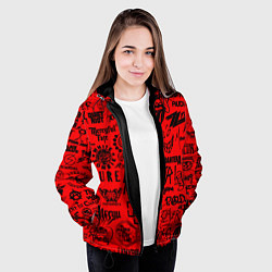 Куртка с капюшоном женская Лучшие рок группы на красном, цвет: 3D-черный — фото 2