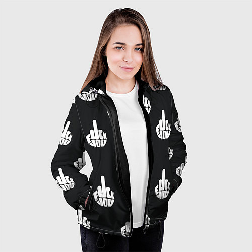 Женская куртка С факами на английском - паттерн / 3D-Черный – фото 3