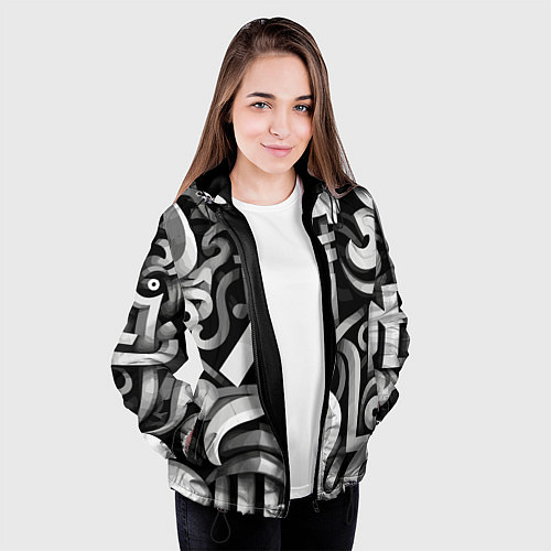 Женская куртка Монохромный паттерн / 3D-Черный – фото 3