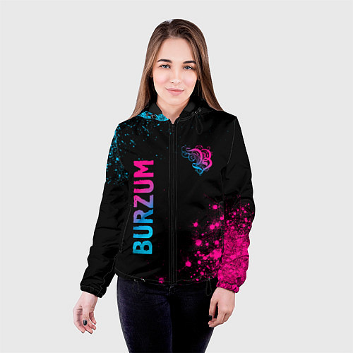 Женская куртка Burzum - neon gradient: надпись, символ / 3D-Черный – фото 4