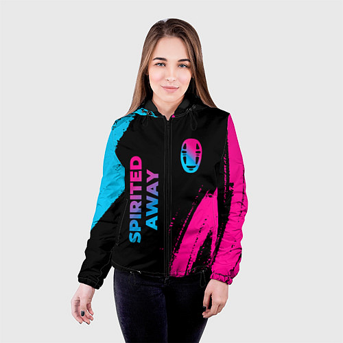 Женская куртка Spirited Away - neon gradient: надпись, символ / 3D-Черный – фото 4