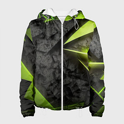 Куртка с капюшоном женская Зеленые абстрактные осколки, цвет: 3D-белый