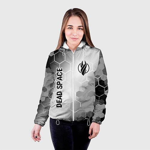 Женская куртка Dead Space glitch на светлом фоне: надпись, символ / 3D-Белый – фото 4