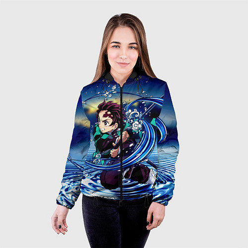Женская куртка Танджиро Камадо Клинок, рассекающий демонов / 3D-Черный – фото 4