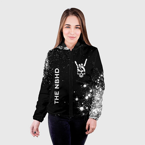 Женская куртка The Neighbourhood и рок символ на темном фоне / 3D-Черный – фото 4