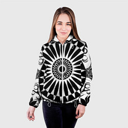 Куртка с капюшоном женская Черно белый узор с радиусами, цвет: 3D-белый — фото 2
