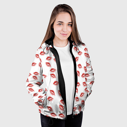 Женская куртка Поцелуи - паттерн / 3D-Черный – фото 3