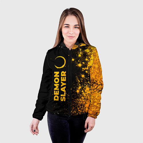 Женская куртка Demon Slayer - gold gradient: по-вертикали / 3D-Черный – фото 4