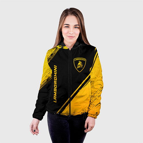 Женская куртка Lamborghini - gold gradient: надпись, символ / 3D-Черный – фото 4