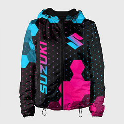 Куртка с капюшоном женская Suzuki - neon gradient: надпись, символ, цвет: 3D-черный