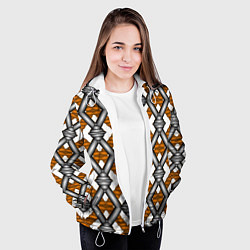 Куртка с капюшоном женская Абстрактные решетки, цвет: 3D-белый — фото 2