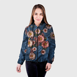 Куртка с капюшоном женская Хризантемы на джинсе, цвет: 3D-черный — фото 2