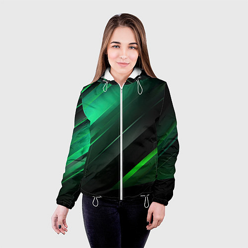 Женская куртка Black green abstract / 3D-Белый – фото 4