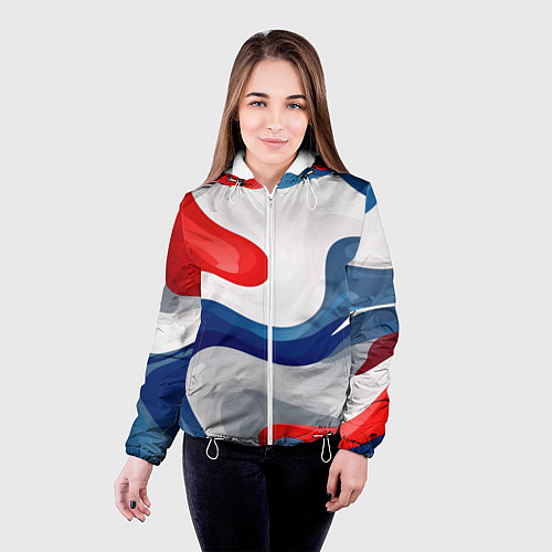 Женская куртка Абстракция в цветах флага России / 3D-Белый – фото 4