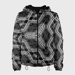 Куртка с капюшоном женская Черно-белый ассеметричный узор, цвет: 3D-черный