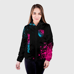 Куртка с капюшоном женская Porsche - neon gradient: надпись, символ, цвет: 3D-черный — фото 2