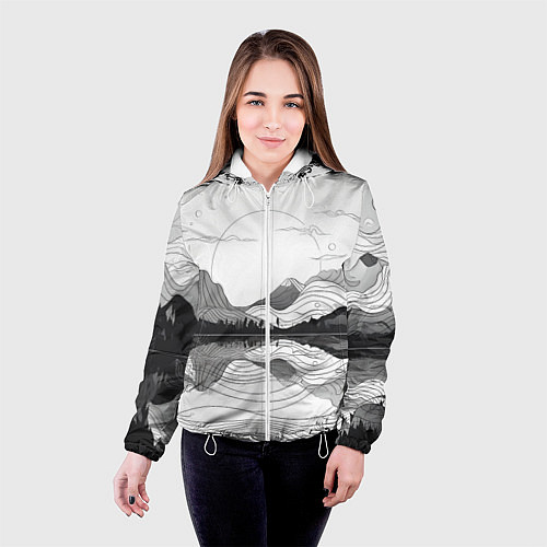 Женская куртка Минималистичный пейзаж чб / 3D-Белый – фото 4