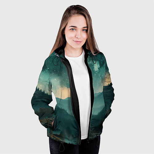 Женская куртка Космическая ночь в горах / 3D-Черный – фото 3