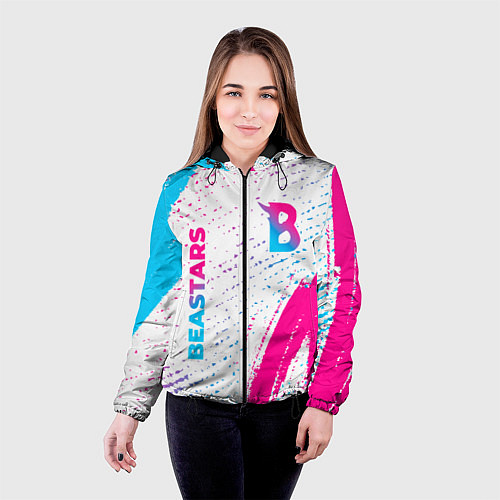 Женская куртка Beastars neon gradient style: надпись, символ / 3D-Черный – фото 4