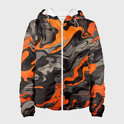 Куртка с капюшоном женская Оранжево-черный камуфляж, цвет: 3D-белый