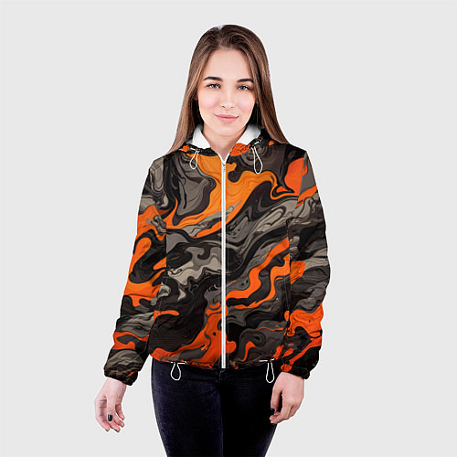 Женская куртка Оранжево-черный камуфляж / 3D-Белый – фото 4