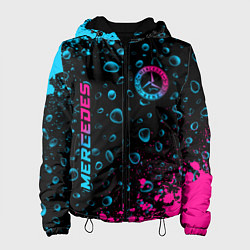 Куртка с капюшоном женская Mercedes - neon gradient: надпись, символ, цвет: 3D-черный