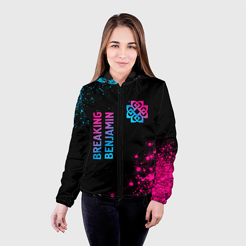 Женская куртка Breaking Benjamin - neon gradient: надпись, символ / 3D-Черный – фото 4