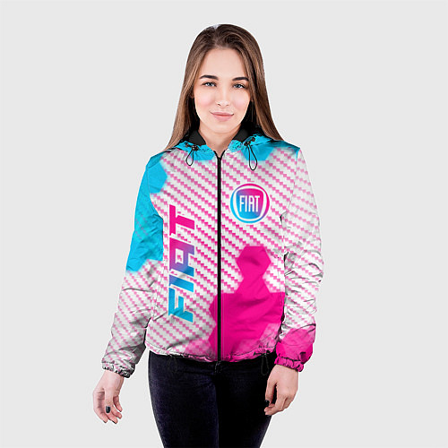 Женская куртка Fiat neon gradient style: надпись, символ / 3D-Черный – фото 4