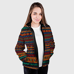 Куртка с капюшоном женская Этнические узоры полосы, цвет: 3D-черный — фото 2