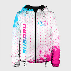 Куртка с капюшоном женская Subaru neon gradient style: надпись, символ, цвет: 3D-черный