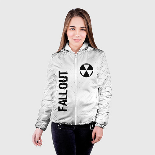 Женская куртка Fallout glitch на светлом фоне: надпись, символ / 3D-Белый – фото 4