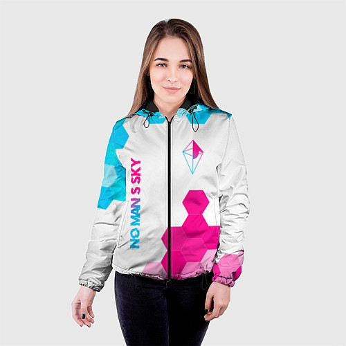 Женская куртка No Mans Sky neon gradient style: надпись, символ / 3D-Черный – фото 4