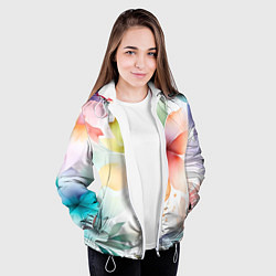 Куртка с капюшоном женская Акварельный цветочный принт, цвет: 3D-белый — фото 2