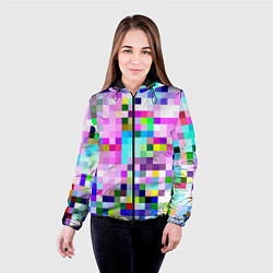 Куртка с капюшоном женская Пиксельная яркая абстракция, цвет: 3D-черный — фото 2