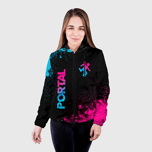 Женская куртка Portal - neon gradient: надпись, символ / 3D-Черный – фото 4