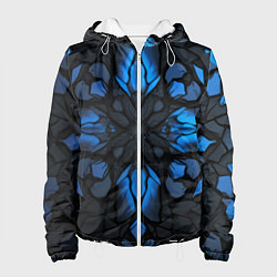 Куртка с капюшоном женская Синий абстрактный узор на плитах, цвет: 3D-белый