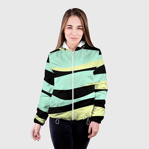 Женская куртка Черно-бирюзовая абстракция / 3D-Белый – фото 4