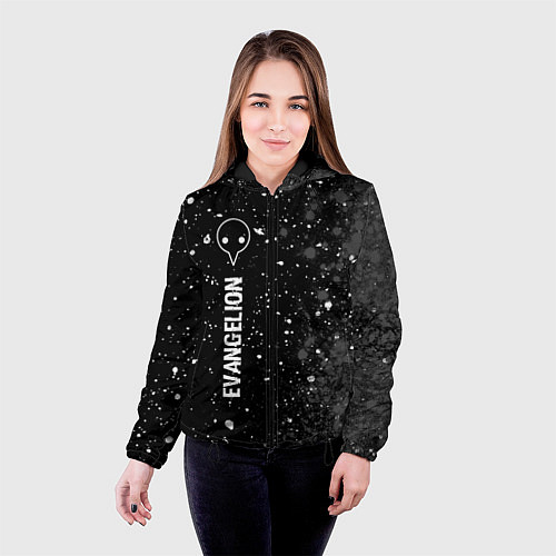 Женская куртка Evangelion glitch на темном фоне: по-вертикали / 3D-Черный – фото 4