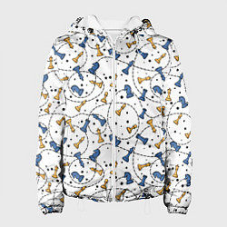 Женская куртка Синие и желтые шахматные фигуры на белом фоне