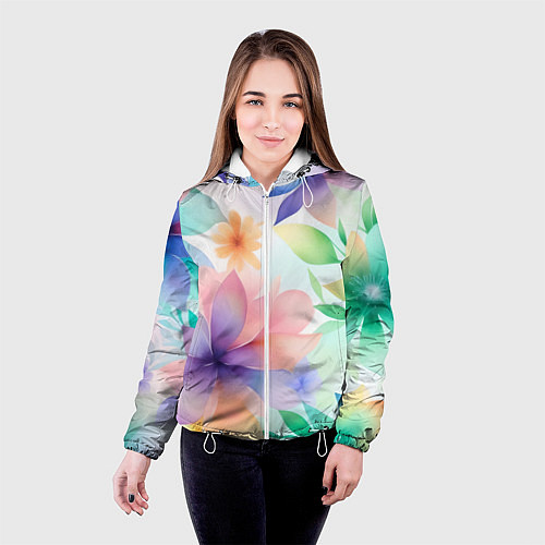 Женская куртка Акварельные цветы - нейросеть / 3D-Белый – фото 4