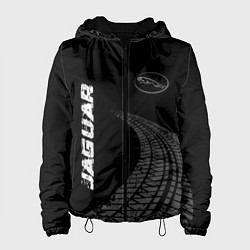 Женская куртка Jaguar speed на темном фоне со следами шин: надпис
