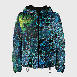 Куртка с капюшоном женская Мозаичный узор в синих и зеленых тонах, цвет: 3D-черный