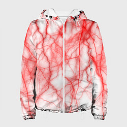 Куртка с капюшоном женская Белый фон и красные молнии, цвет: 3D-белый