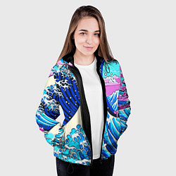 Куртка с капюшоном женская Большая волна в Канагаве сакура, цвет: 3D-черный — фото 2