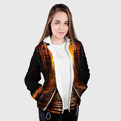 Куртка с капюшоном женская Железная дорога на закате, цвет: 3D-белый — фото 2