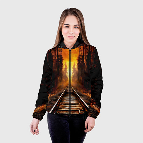 Женская куртка Железная дорога на закате / 3D-Черный – фото 4