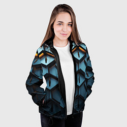 Куртка с капюшоном женская Металлические объемные чешуйчатые ромбы, цвет: 3D-черный — фото 2