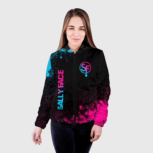 Женская куртка Sally Face - neon gradient: надпись, символ / 3D-Черный – фото 4